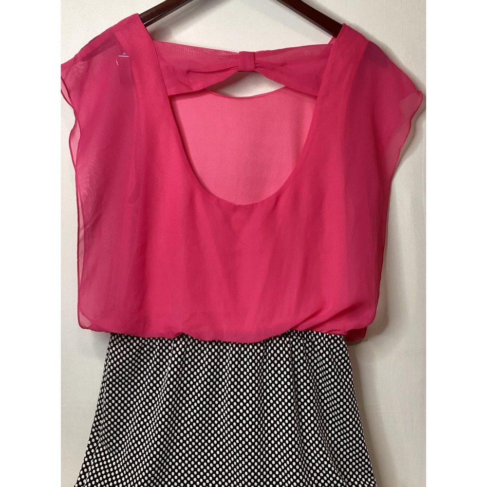 Accidentally‎ in Love Women's XL Pink Black Polka Dot Bow Back Dress - Picture 3 of 8